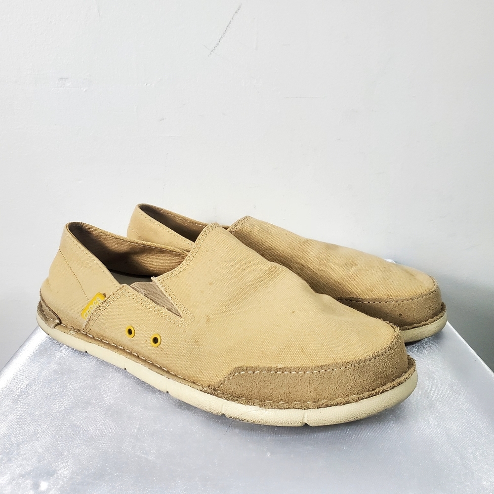 CROCS Cabo Tan Canvas Slip-On Loafers